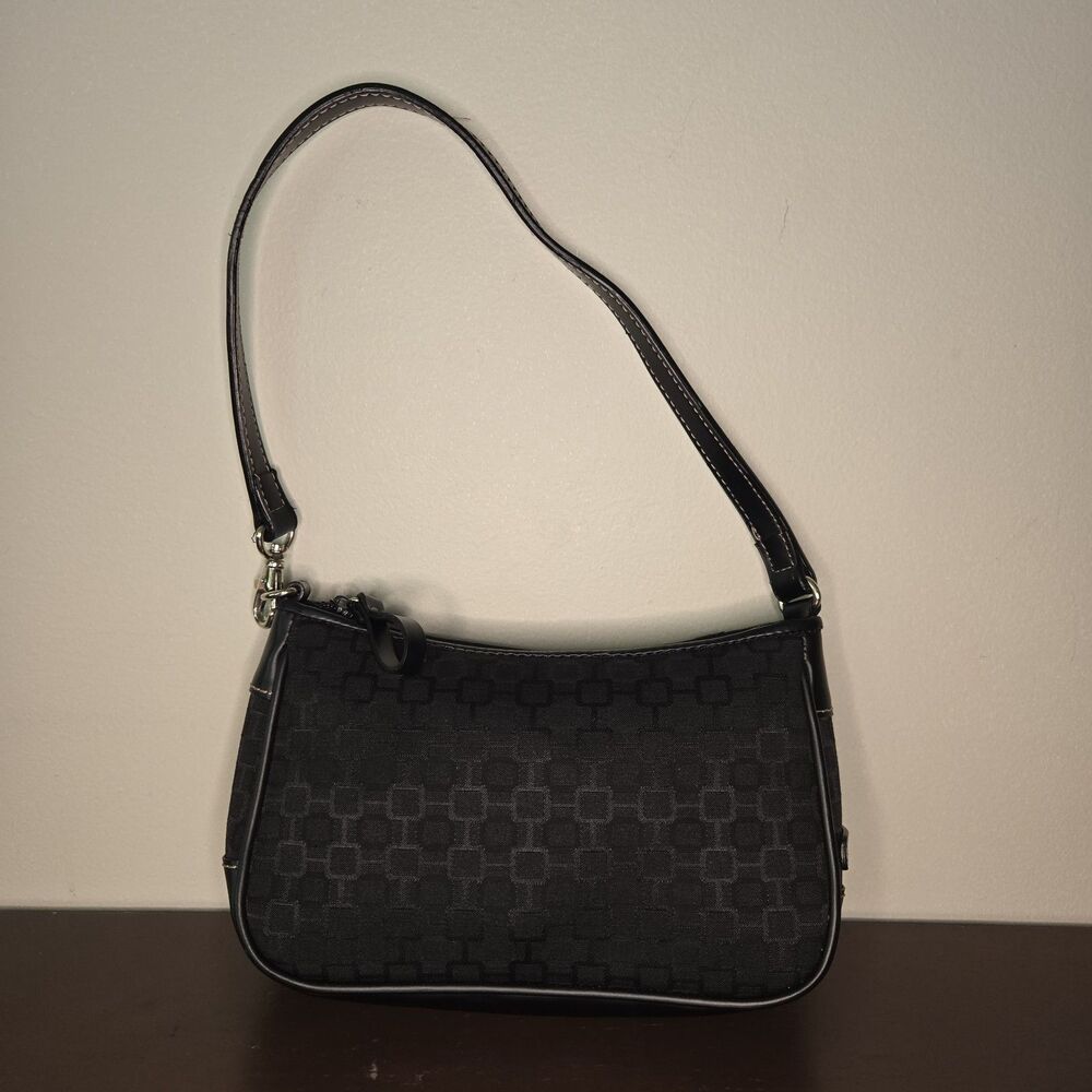 Nine West Black Geometric Shoulder Bag Mirror Zip Closure Inner Pockets